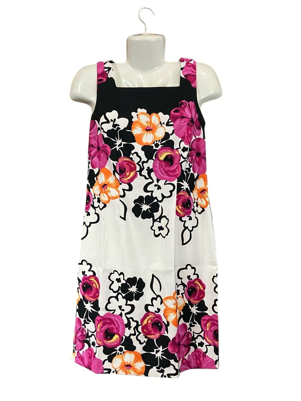 Dressbarn Multicolor Floral Print Square Neck Sleeveless Back Zip Dress | Size 8
